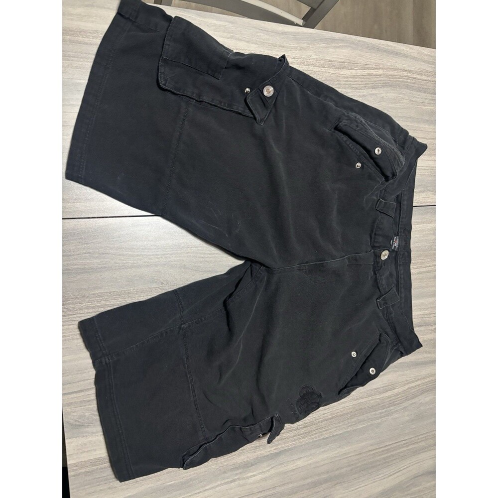 COOGI Men's Black Cargo Shorts Canvas Cotton Button Closure Logo Cargo Pockets